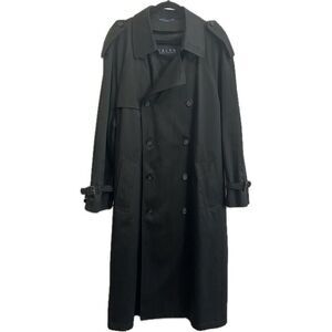 Vtg Ralph Lauren Blue Label Trench Coat Men 44R Black Double Breasted Belt Lined